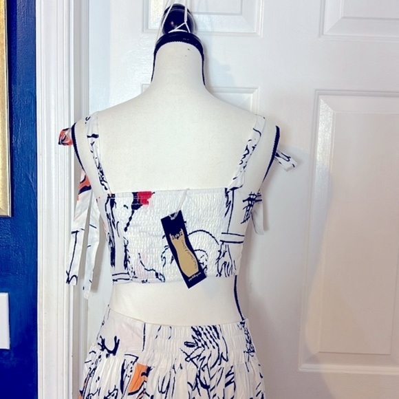 NWT 2Pcs Printed Outfit V-Neck Crop Top & Big Swing Skirt Set Boho Maxi - Picture 9 of 13